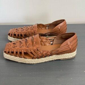 Sam & Libby Asha Espadrille Saddle Brown Leather Slip On Huarache Sandals Size 9